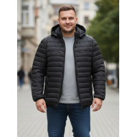 2812-1 чорна чоловіча куртка (синтепон, з капюшоном, 5од, розміри батал: 58, 60, 62, 64, 66)
