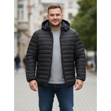 2812-1 чорна чоловіча куртка (синтепон, з капюшоном, 5од, розміри батал: 58, 60, 62, 64, 66)