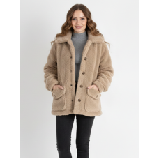 7960-3 БЕЖОВА шуба тедді укорочена жіноча з овчини (1 од.розмір: універсал 46-50)