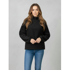 6985-1 чорна жіноча спортивна кофта (полар-фліс, комір на змійці, не кошлатиться, 2 од., розміри напівбатал: 50/52, 54/56)