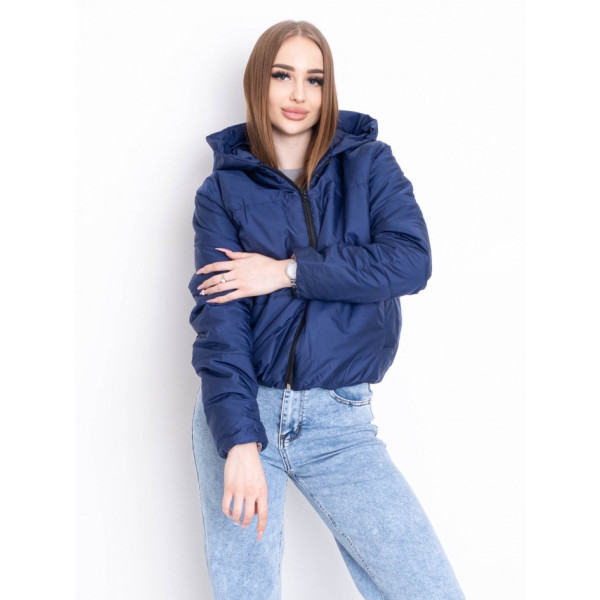 5010-22 ТЕМНО-СИНЯ куртка-зефірка з капюшоном на синтепоні (2 од. розміри: 42/44.46/48)