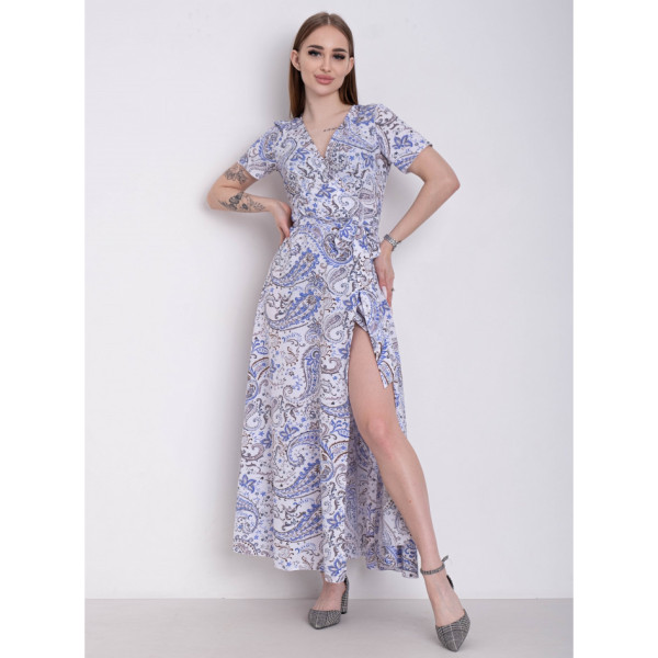 2505 біле з синім жіноче плаття (YOLA, тканина: супер софт, 2 од. розміри норма: S-M. L-XL)