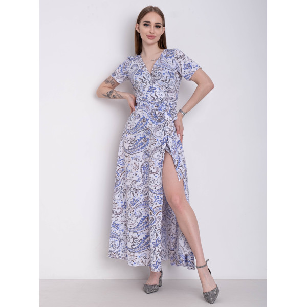 2505 біле з синім жіноче плаття (YOLA, тканина: супер софт, 2 од. розміри норма: S-M. L-XL)