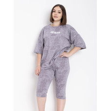 0242-60 світло-сірий жіночий костюм двійка (футболка + велосипедки) (5'TH AVENUE, турецька бавовна, 3 од. розміри батал: 54. 56. 58)