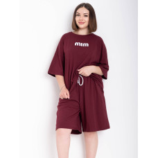 0179-52 бордовий жіночий костюм двійка (футболка + шорти) (5'TH AVENUE, турецька двонитка, 3 од. розміри батал:54, 56, 58)