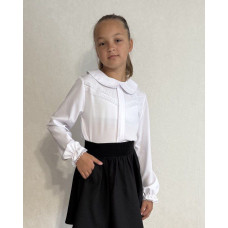 0240-10 * біла шкільна блузка з білим мереживом (софт, 6 од. розміри: 116. 122. 128. 134. 140. 146) видача наступного дня