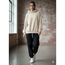 228002-12 бежевий жіночий спортивний костюм (YOLA. турецький полар-фліс, OVERSIZE, з капюшоном, 4од, розміри норма: S/M. S/M. L/XL. L/XL)