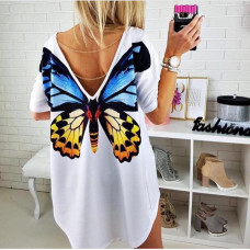 1592 біла жіноча футболка (принт, бавовна, 6 од. розміри норма-напівбатал: S. M. L, повторюються)