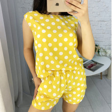 16059-63 жовтий жіночий костюм (трикотаж, футболка-шорти, 4 од. розміри норма: універсал 44-46)