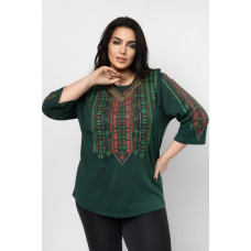 15218-77 * темно-зелена жіноча вишиванка (100% бавовна, 4 од. розміри батал: 56-58; 58-60; 60-62; 62-64) видача наступного дня