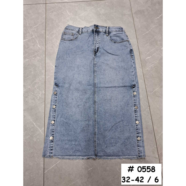0558# блакитна жіноча джинсова спідниця (стрейч-коттон, 6 од., розміри батал: 32-42) видача наступного дня