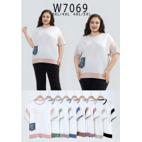 7069# микс цветов женская футболка Kiss Me (10 ед, размеры батал: 3XL-5XL) выдача на следующий день