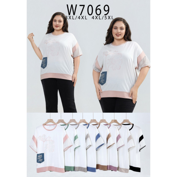 7069# микс цветов женская футболка Kiss Me (10 ед, размеры батал: 3XL-5XL) выдача на следующий день