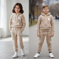 7110-4 бежевий підлітковий спортивний костюм (YOLA. щільний турецький полар-фліс, з капюшоном, на 8-12 років, 5 од. розміри підліток: 128. 134. 140. 146. 152)