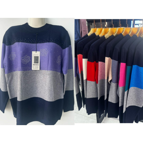 0522# микс цветов женский кашемировый свитер с камнями (10 ед, размеры батал: 56-60) выдача на следующий день Свитер