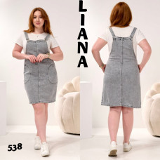 0538# серый женский джинсовый сарафан (Liana, стрейч коттон, 6 ед, размеры полубатал: L-5XL) выдача на следующий день Liana
