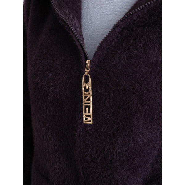 0565-24 темно-фиолетовый женский кардиган (шерсть альпаки, на змейке, 1 ед. универсальный полубатальный размер: 48-52) Кардиган