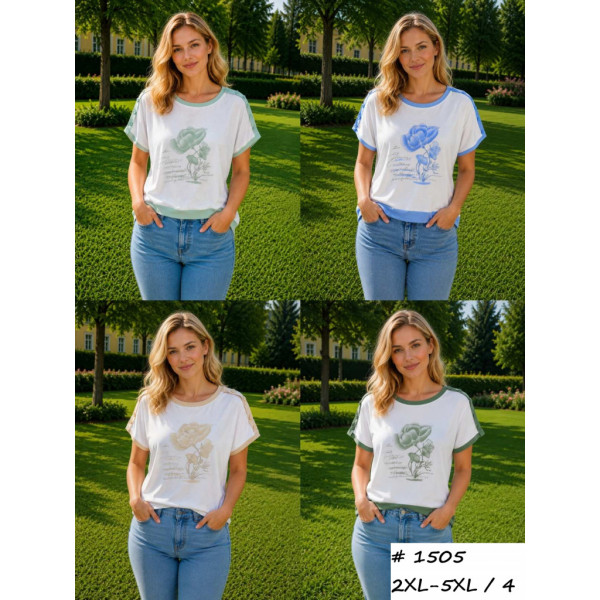 1505 # выбор цвета женская футболка (трикотаж, 4 ед, размеры батал: 2XL-5XL) выдача на следующий день Футболка