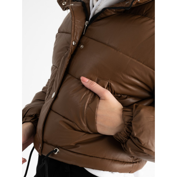 2806-14 / коричневая женская куртка (на синтепоне, из экокожи, 4ед. размеры полубатал:M. XL. XL. 2XL) Куртка