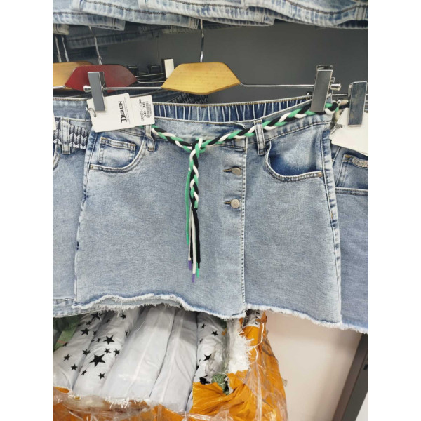 7071# голубые женские джинсовые шорты-юбка(Derun, стрейч, 6 ед, размеры батал: 30-36) выдача на следующий день Derun