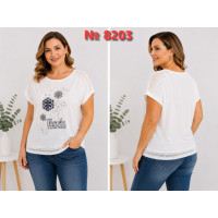 8203 # белая женская футболка (трикотаж, лен, 4 ед, размеры батал: 2XL-5XL) выдача на следующий день Футболка
