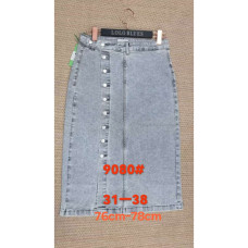 9080# серая женсикая джинсовая юбка (Lanlaniee, стрейч коттон, 6 ед, размеры батал: 31-38) выдача на следующий день LANLANIEE