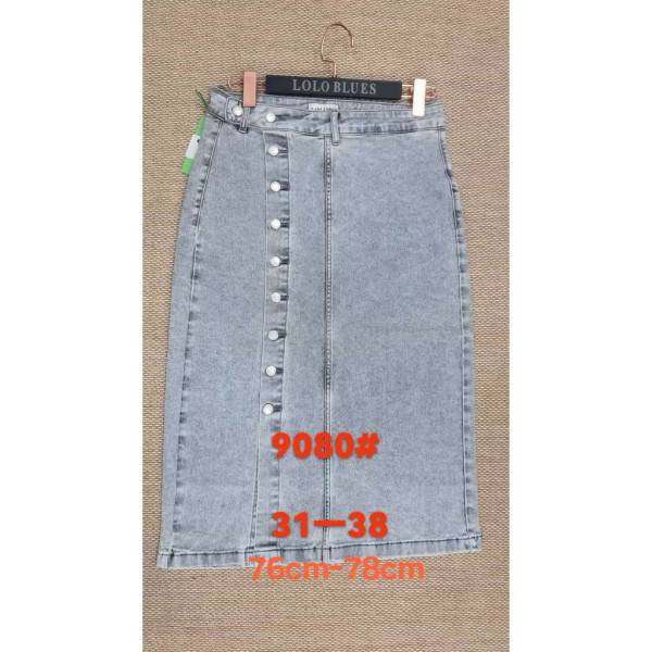 9080# серая женсикая джинсовая юбка (Lanlaniee, стрейч коттон, 6 ед, размеры батал: 31-38) выдача на следующий день LANLANIEE
