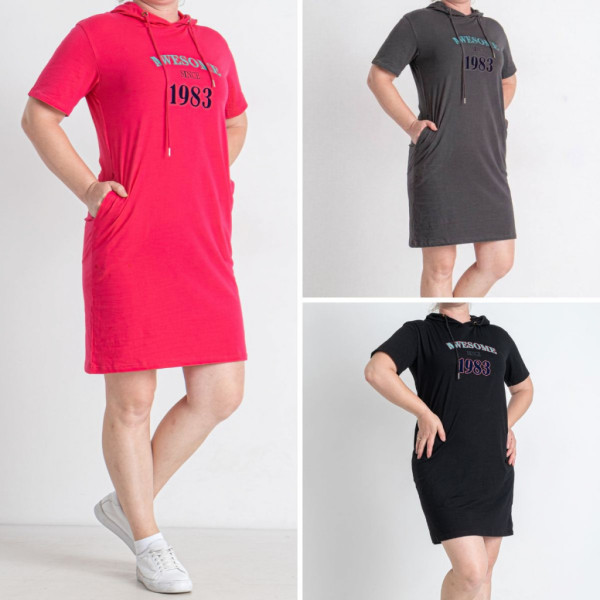 0802-13 микс расцветок женская туника (Nana. капюшон, карманы, 3ед. универсальный полубатальный размер: 48-52) Nana