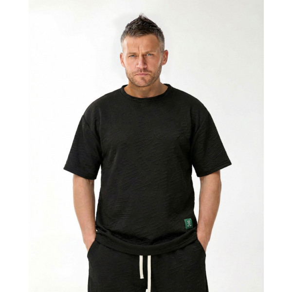0212-1# черный мужской спортивны костюм двойка, oversize (хлопок+эластан, 4 ед, размеры норма: л, хл, 2хл, 3хл) выдача на следующий день Костюм двойка