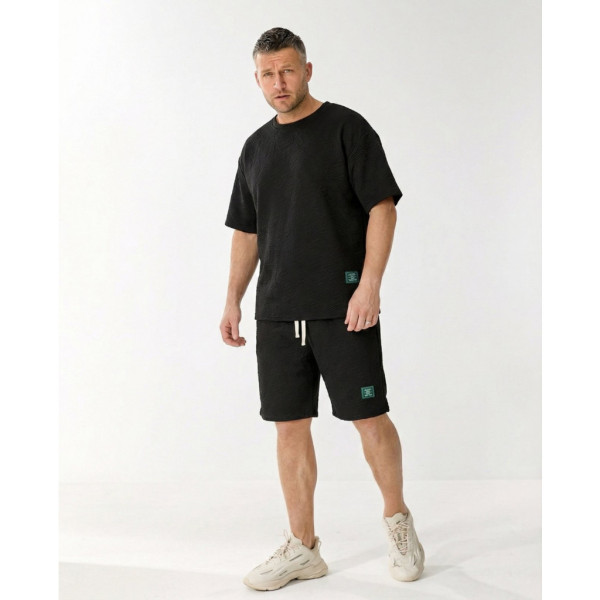 0212-1# черный мужской спортивны костюм двойка, oversize (хлопок+эластан, 4 ед, размеры норма: л, хл, 2хл, 3хл) выдача на следующий день Костюм двойка