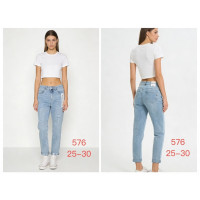 0576# голубые женские джинсы мом (стрейч коттон, 6 ед, размеры норма: 25-30) выдача на следующий день Джинсы