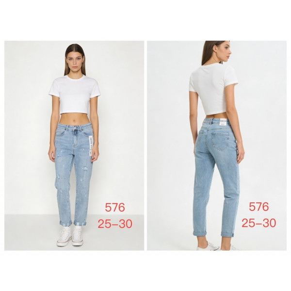 0576# голубые женские джинсы мом (стрейч коттон, 6 ед, размеры норма: 25-30) выдача на следующий день Джинсы