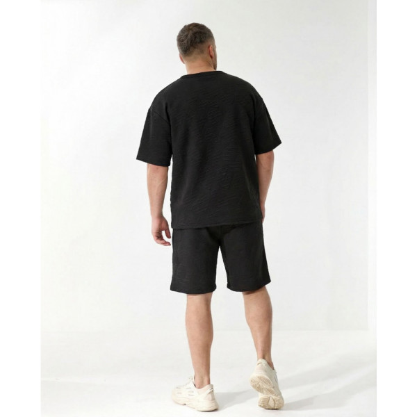 0212-1# черный мужской спортивны костюм двойка, oversize (хлопок+эластан, 4 ед, размеры норма: л, хл, 2хл, 3хл) выдача на следующий день Костюм двойка