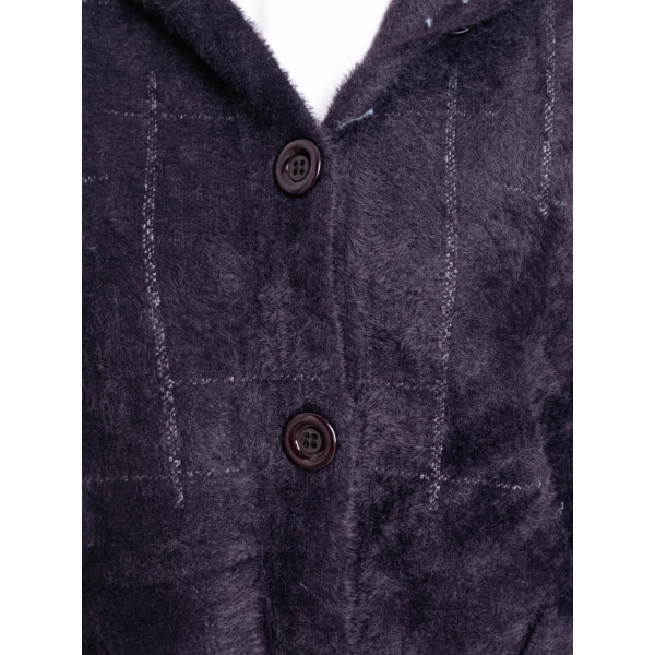 0777-13 темно-фиолетовый женский кардиган (шерсть альпаки, с капюшоном, 1 ед. универсальный размер батал: 56-60) Альпака