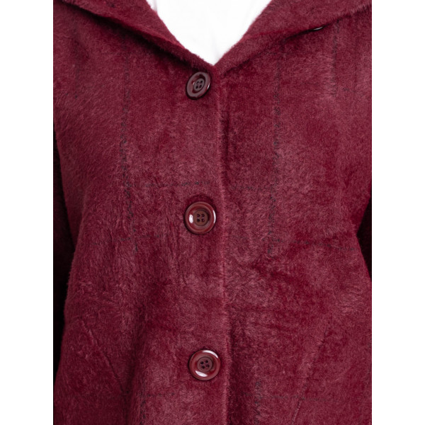 0777-52 бордовый женский кардиган (шерсть альпаки, с капюшоном, 1 ед. универсальный размер батал:56-60) Альпака