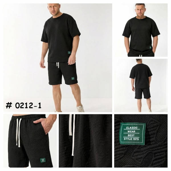 0212-1# черный мужской спортивны костюм двойка, oversize (хлопок+эластан, 4 ед, размеры норма: л, хл, 2хл, 3хл) выдача на следующий день Костюм двойка