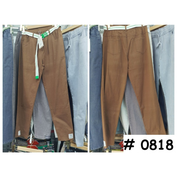 0818-2# коричневые женские брюки (лен, 6 ед, размеры полубатал: 28-33) выдача на следующий день Брюки