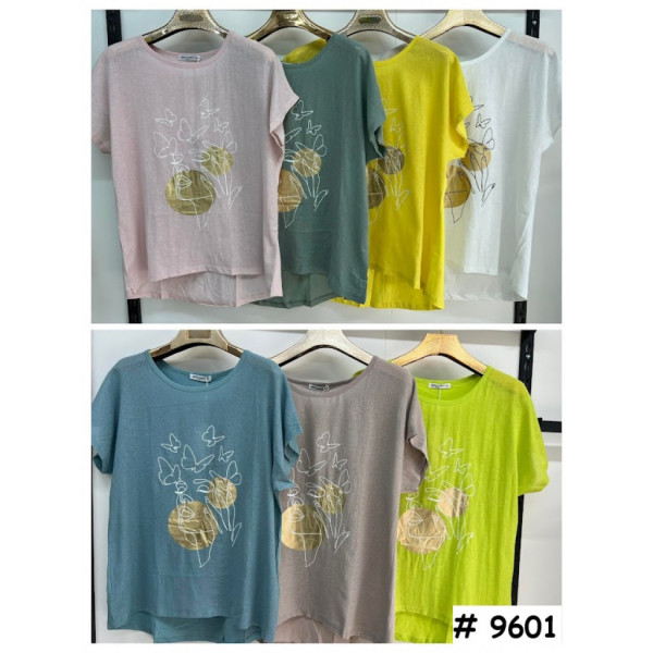 9601# выбор цвета женская футболка (лён, 4 ед, размеры батал: 3XL-6XL) выдача на следующий день Футболка