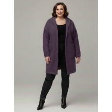 0559-24 фиолетовый женский кардиган (шерсть альпаки, с капюшоном, 1 ед. универсальный размер батал: 56-60) Альпака