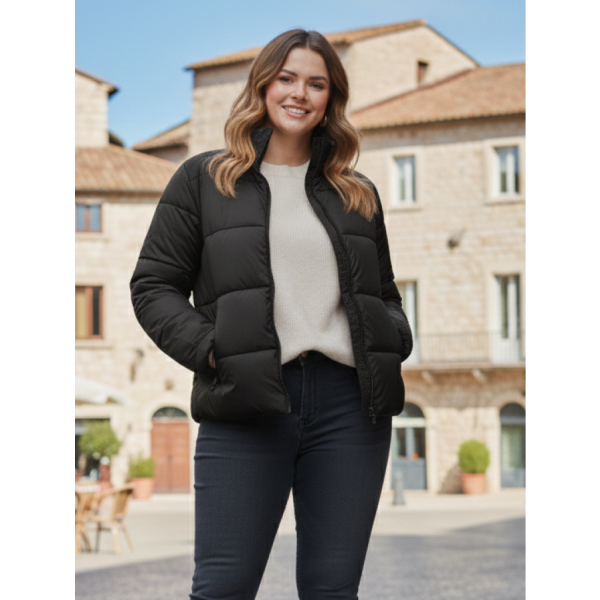 0416-12 черная женская куртка (5`th Avenue, с карманами, синтепон, 2ед, размеры полубатал: 2XL. 2XL) 5`th Avenue