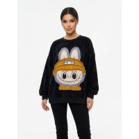 2315-1 черный женский свитшот (двухнитка, варка, нашивка, 1 ед, универсальный размер норма : S/XL) Свитшот