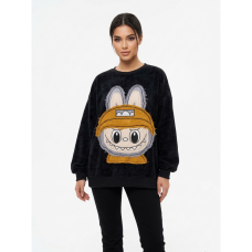 2315-1 черный женский свитшот (двухнитка, варка, нашивка, 1 ед, универсальный размер норма : S/XL) Свитшот