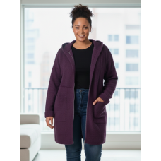 0557-24 фиолетовый женский кардиган (шерсть альпаки, с капюшоном, 1 ед. универсальный размер батал: 56-60) Альпака