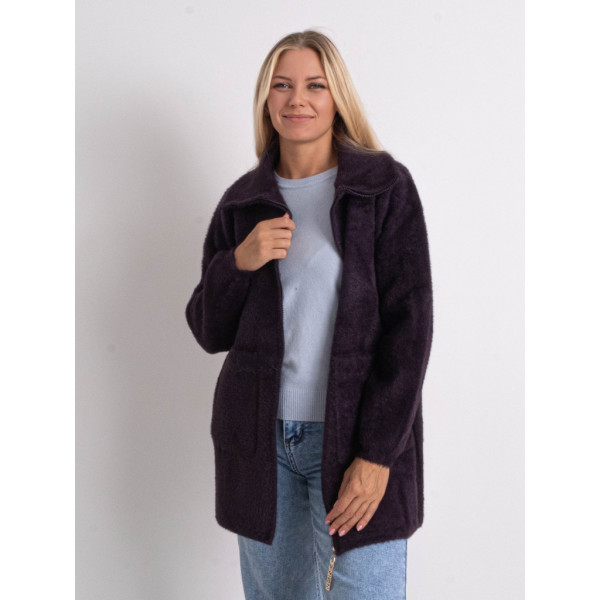0565-24 темно-фиолетовый женский кардиган (шерсть альпаки, на змейке, 1 ед. универсальный полубатальный размер: 48-52) Кардиган