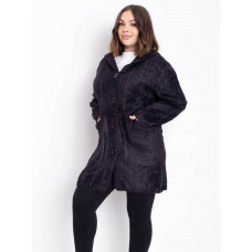 0777-13 темно-фиолетовый женский кардиган (шерсть альпаки, с капюшоном, 1 ед. универсальный размер батал: 56-60) Альпака