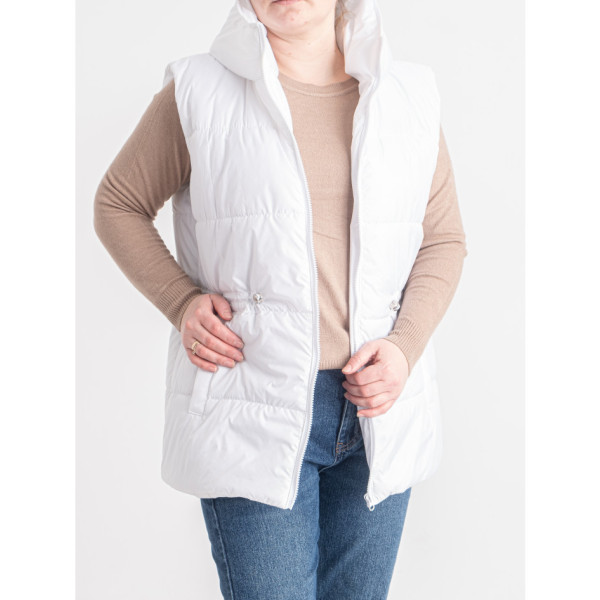 0751-10 біла жіноча жилетка (5'TH AVENUE, синтепон, капюшон, 3 од. розміри напівбатал: 48. 50. 52)