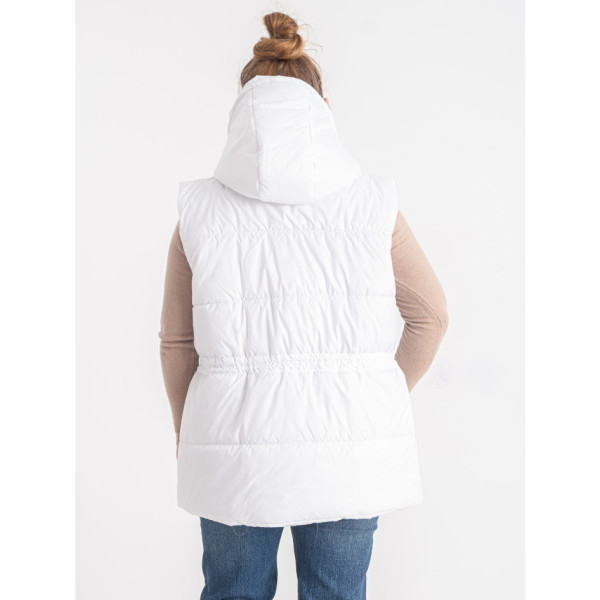 0751-10 біла жіноча жилетка (5'TH AVENUE, синтепон, капюшон, 3 од. розміри напівбатал: 48. 50. 52)
