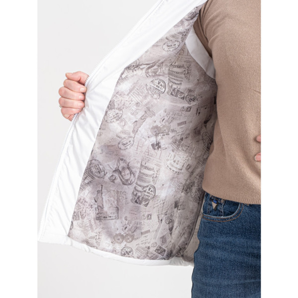 0751-10 біла жіноча жилетка (5'TH AVENUE, синтепон, капюшон, 3 од. розміри напівбатал: 48. 50. 52)