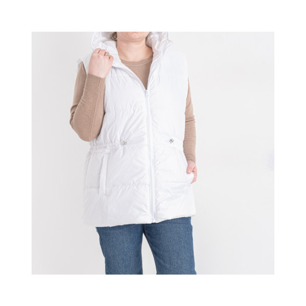 0751-10 біла жіноча жилетка (5'TH AVENUE, синтепон, капюшон, 3 од. розміри напівбатал: 48. 50. 52)