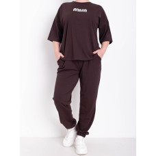 0285-9 коричневий жіночий спортивний костюм (футболка + штани) (5'TH AVENUE, турецька двонитка, 3 од. розміри батал: 52. 54. 56)